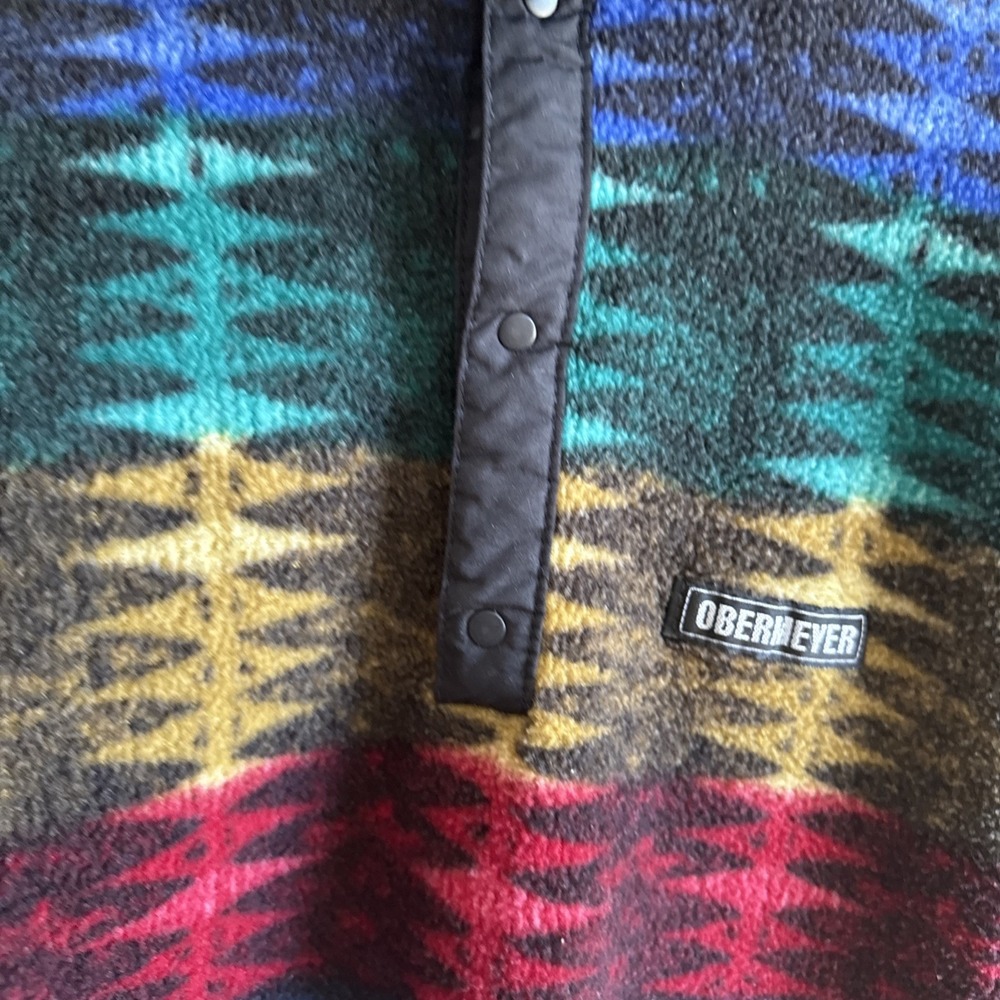 OBERMEYER Multicolor Button Ski Pullover Fleece Quarter Button Made in USA M/L - Picture 4 of 5
